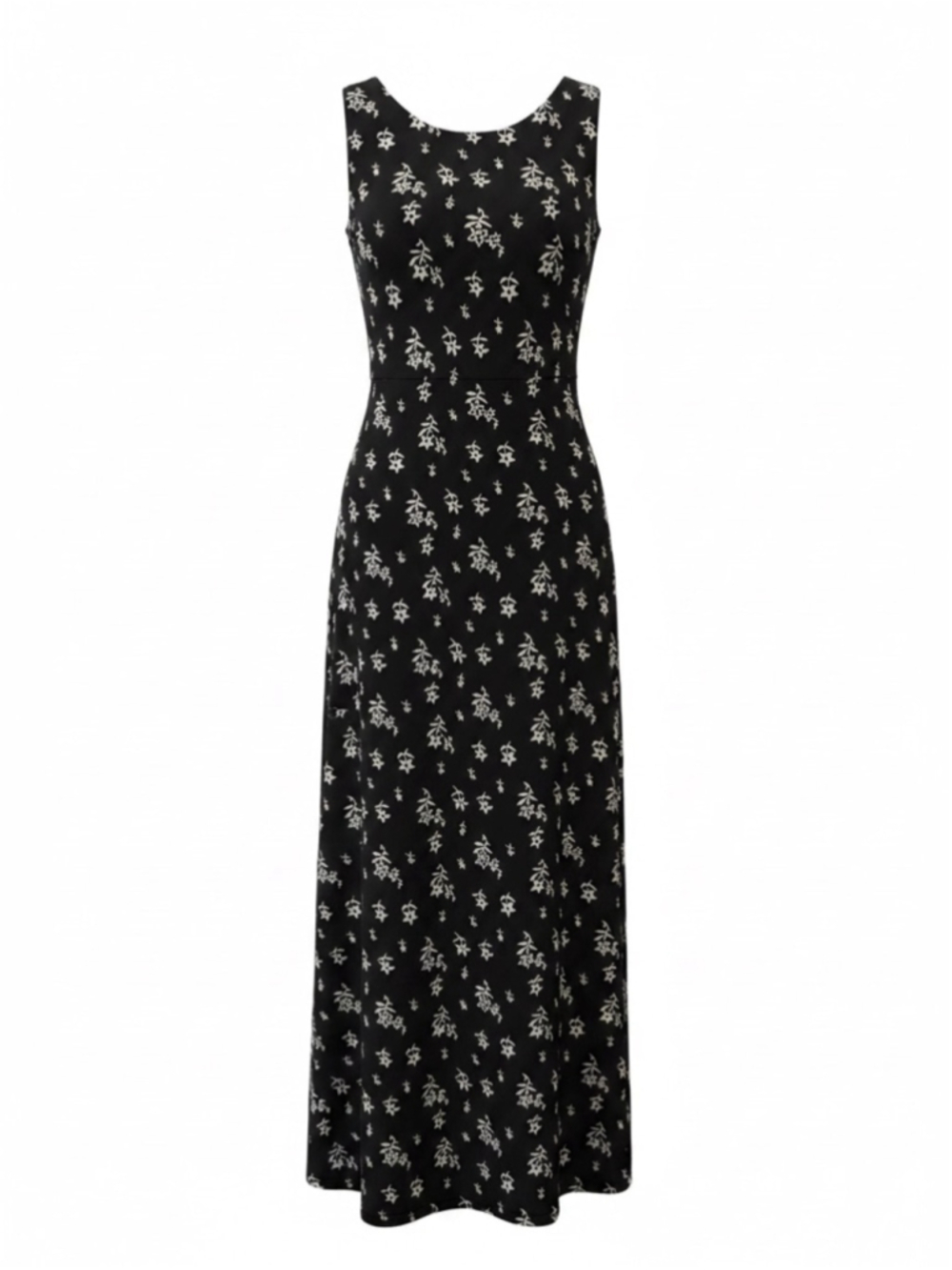 Gloria Vanderbilt Black Maxi Dress with White Floral Print Size M Vintage 90s